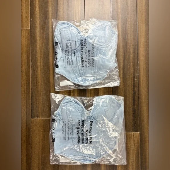 NWT PLT Light Blue Wash Dip Hem Bust Cup Underwire Denim Corset Top y2k - Picture 5 of 10